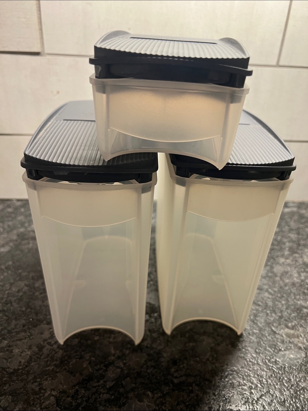Plastic Kitchen Storage Canisters with Black Lids – Set of 3
